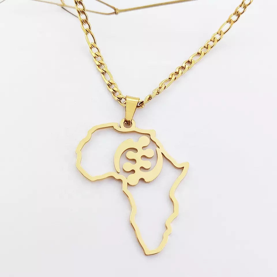 Africa Map Gyn Nyame Adrinka Necklace