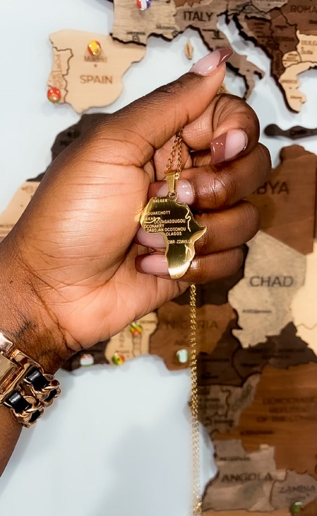 Gold Color Stainless Steel Africa Map Pendant