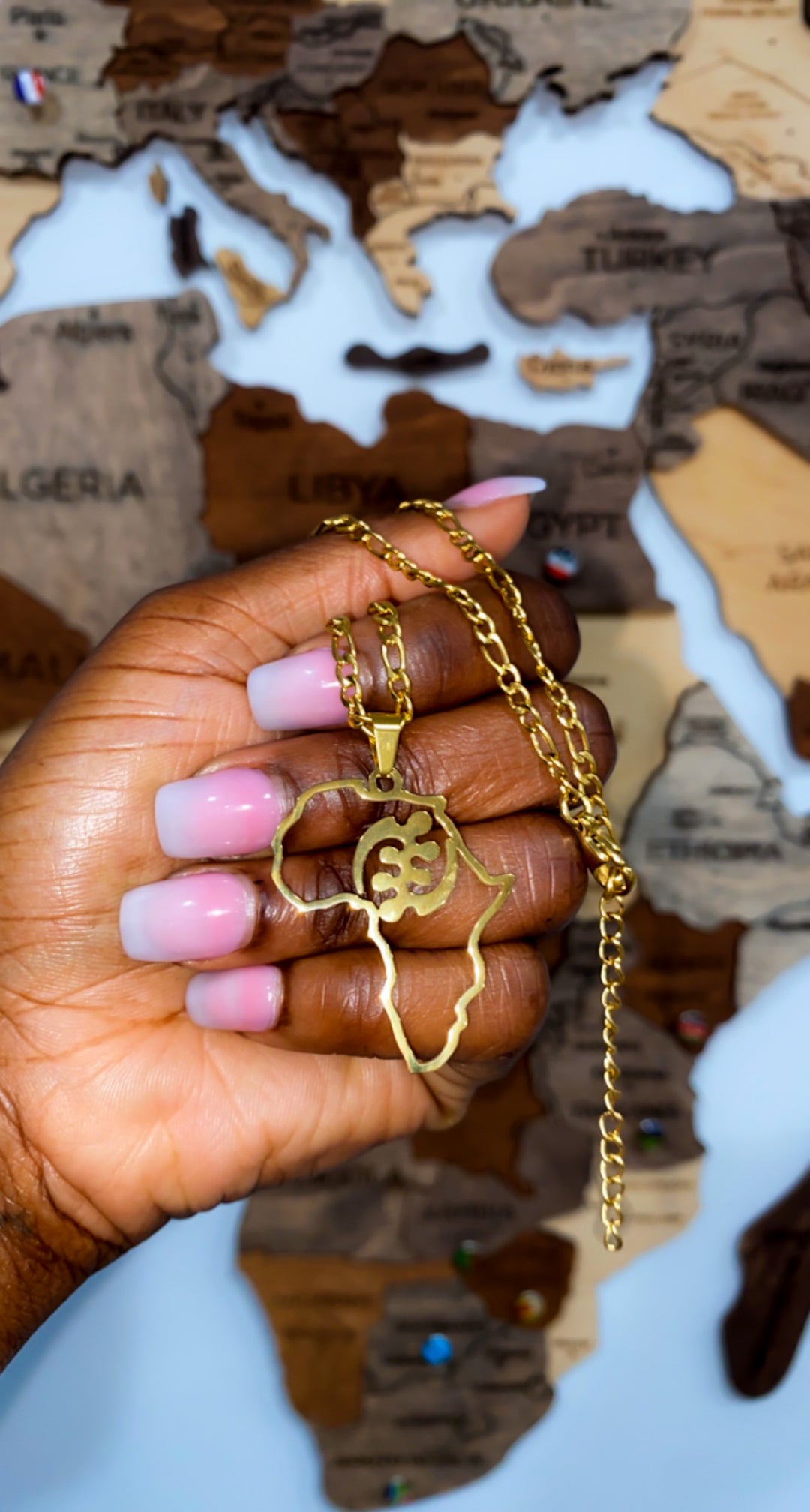 Africa Map Gyn Nyame Adrinka Necklace